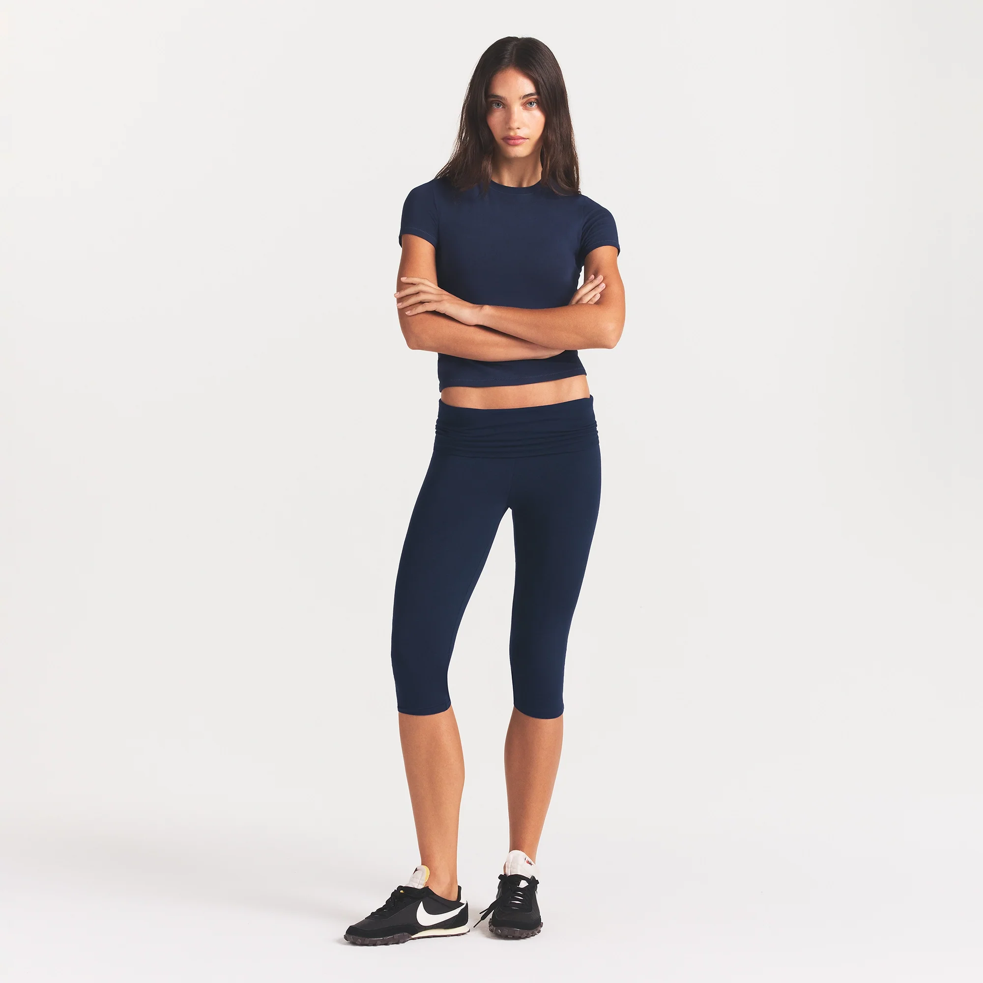 COTTON JERSEY FOLDOVER CAPRI | NAVY