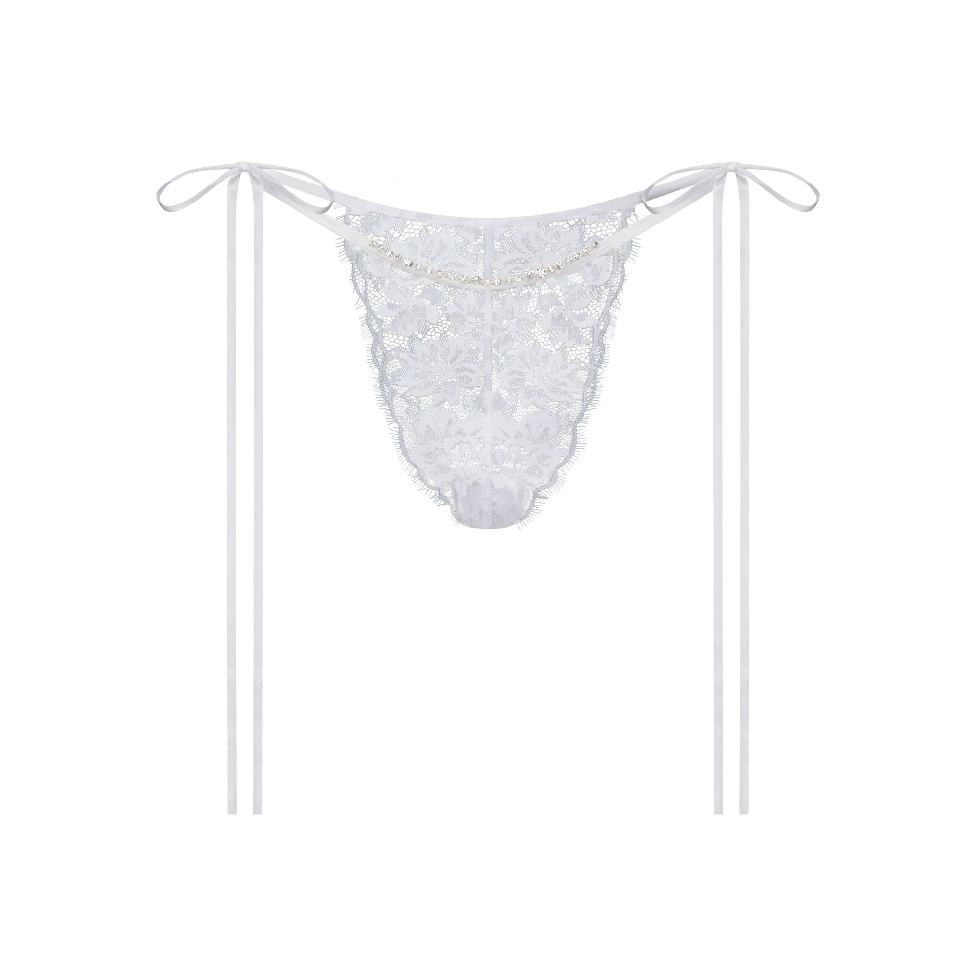 SKIMS LACE TIE SIDE TANGA | SNOW