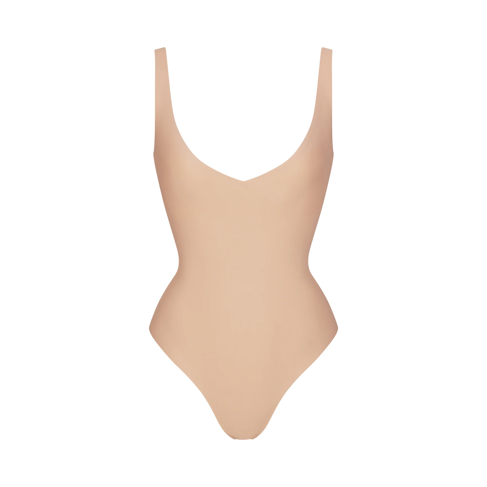 SKIMS BODY UNLINED PLUNGE THONG BODYSUIT | CLAY