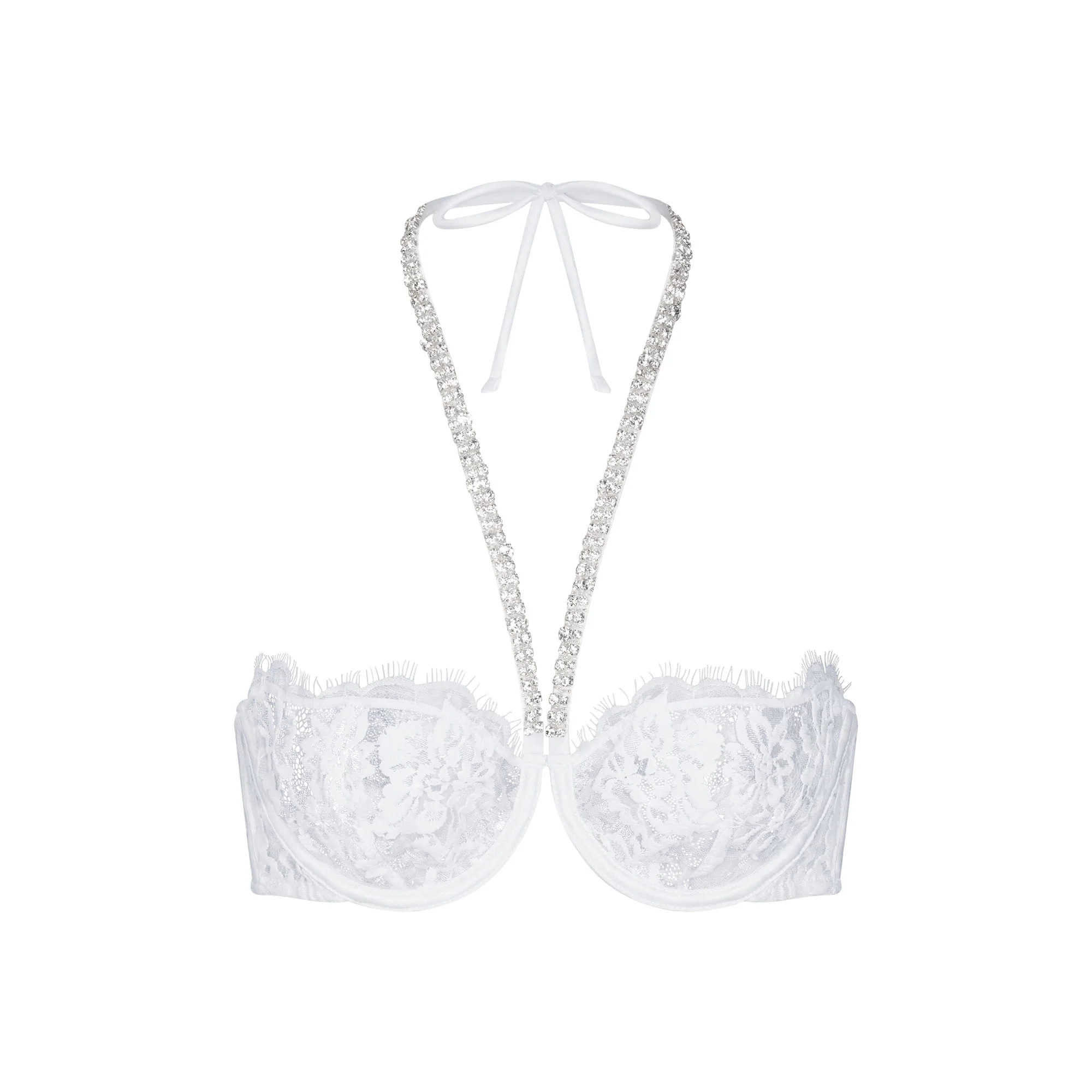SKIMS LACE UNLINED HALTER BRA | SNOW