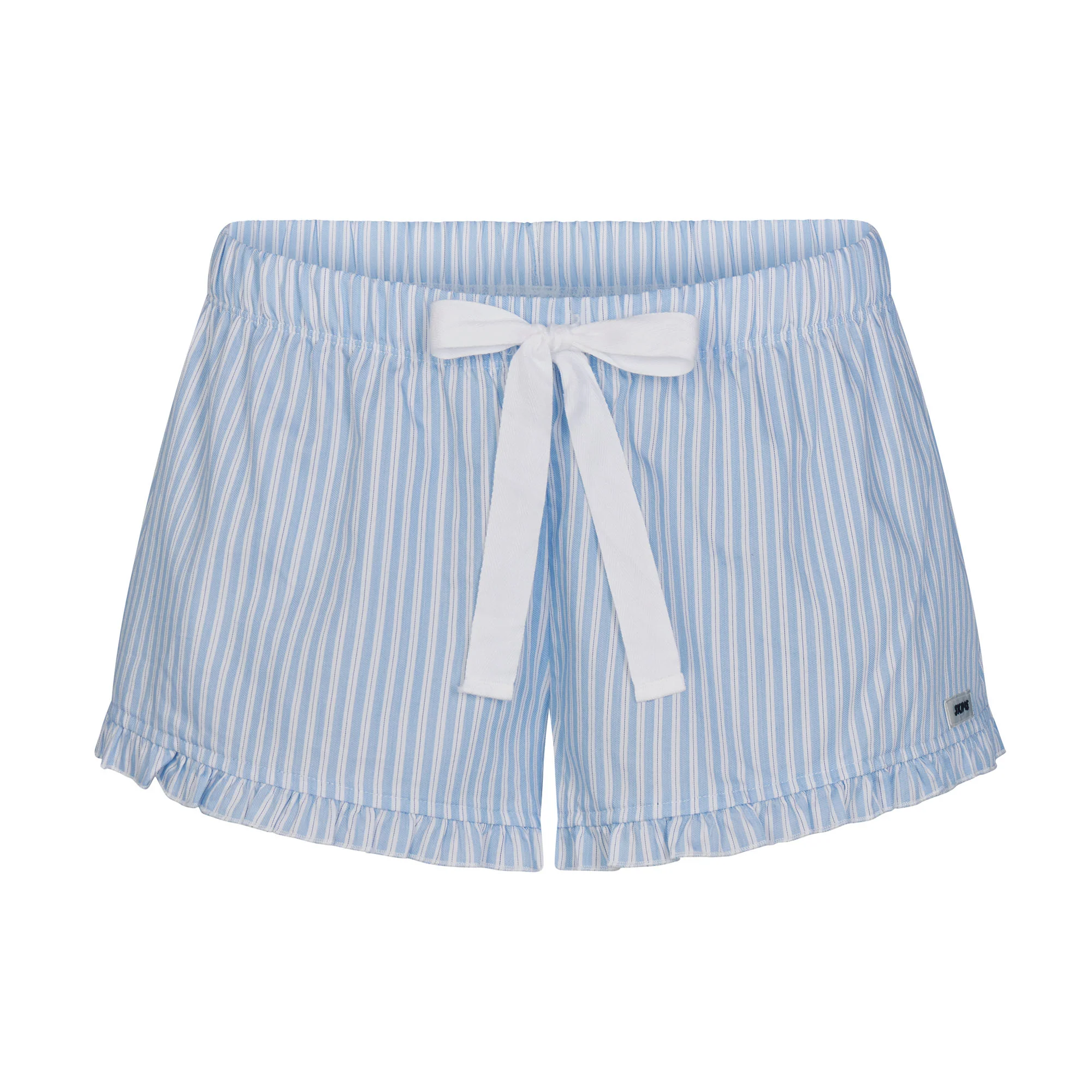 COTTON POPLIN SLEEP RUFFLE SHORT | MARINA MESH STRIPE