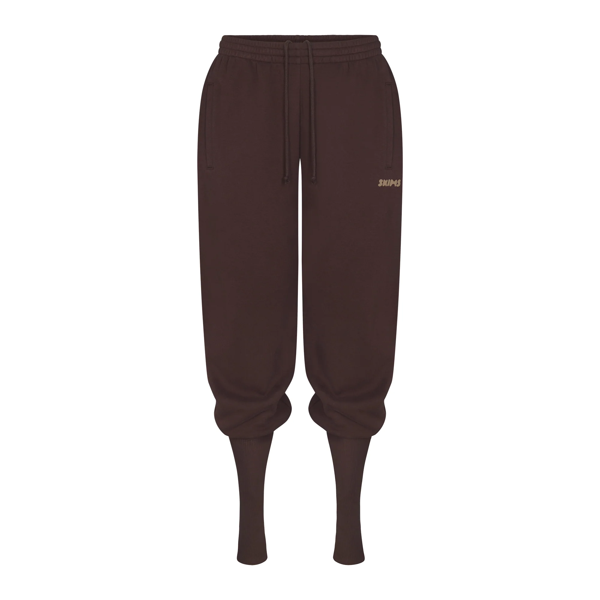 COTTON FLEECE SWEATPANT WITH RIB LEG WARMER WITH EMBOSSED LOGO | ESPRESSO