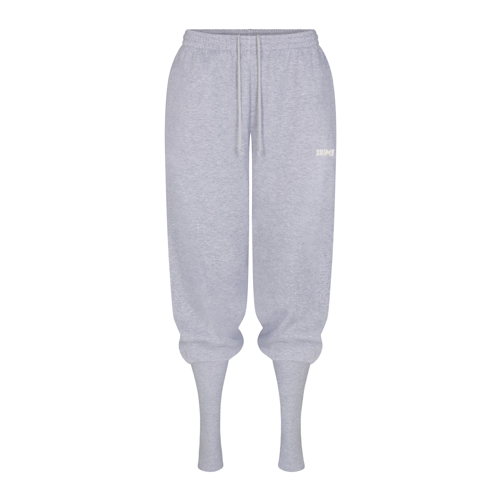 COTTON FLEECE SWEATPANT WITH RIB LEG WARMER WITH EMBOSSED LOGO | HEATHER GREY