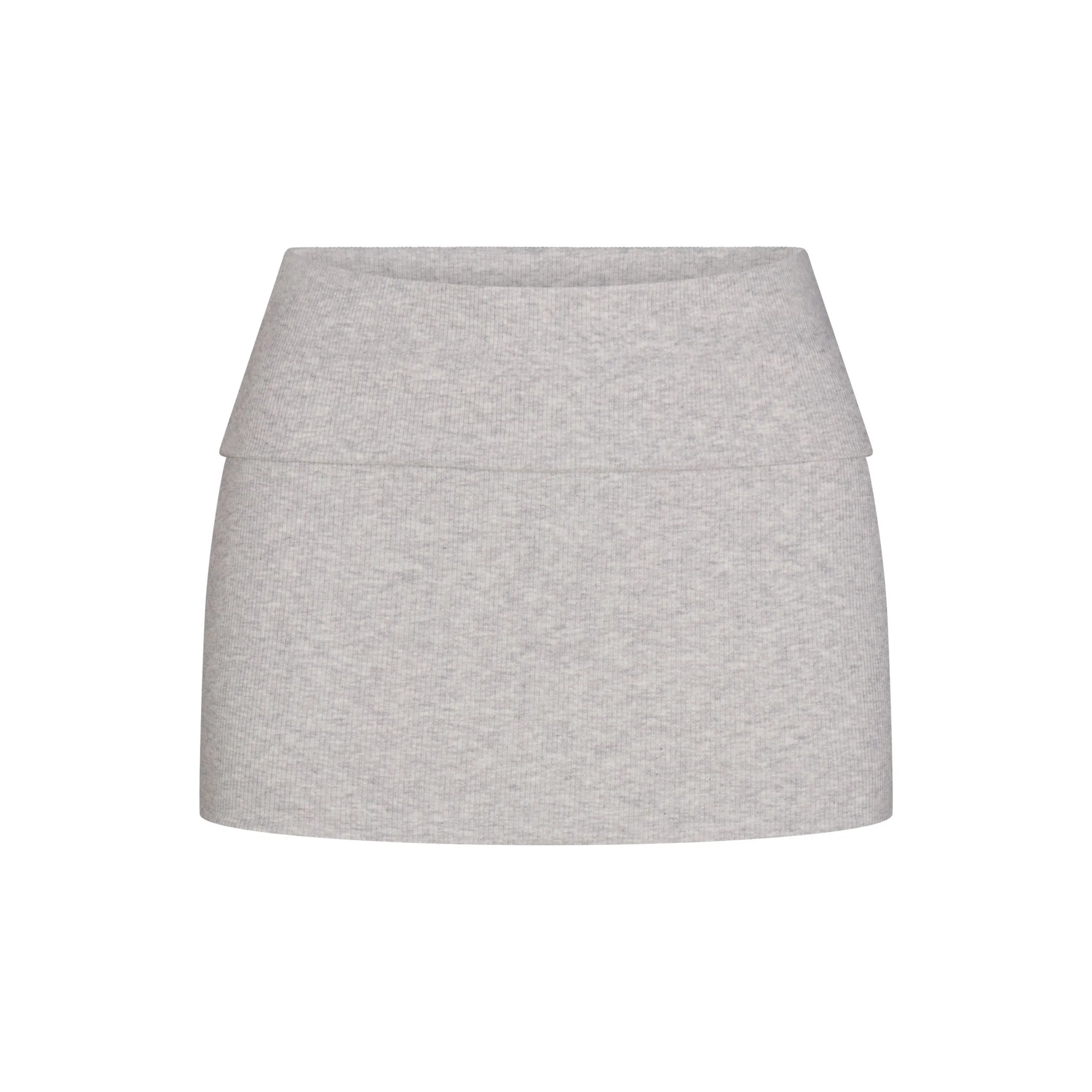 COTTON RIB FOLDOVER MINI SKIRT | LIGHT HEATHER GREY