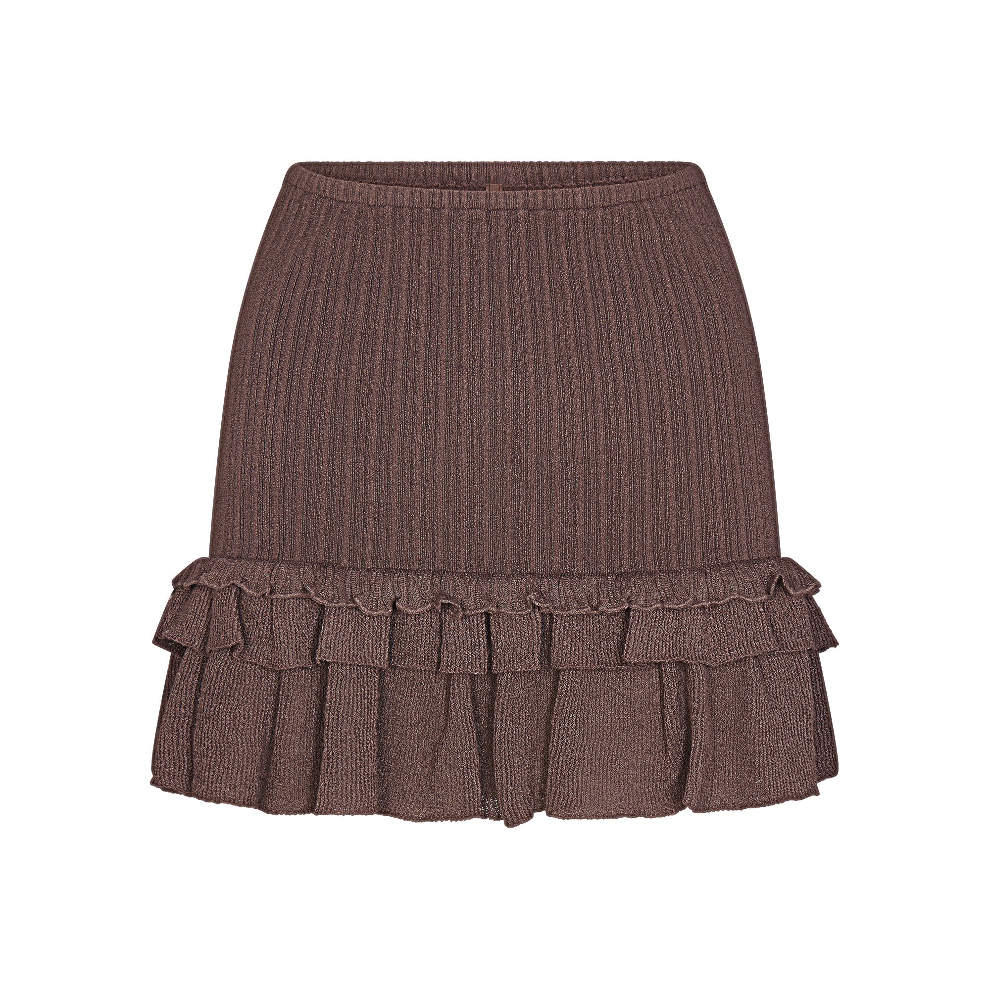 SHEER KNIT RUFFLE MINI SKIRT | AMETHYST