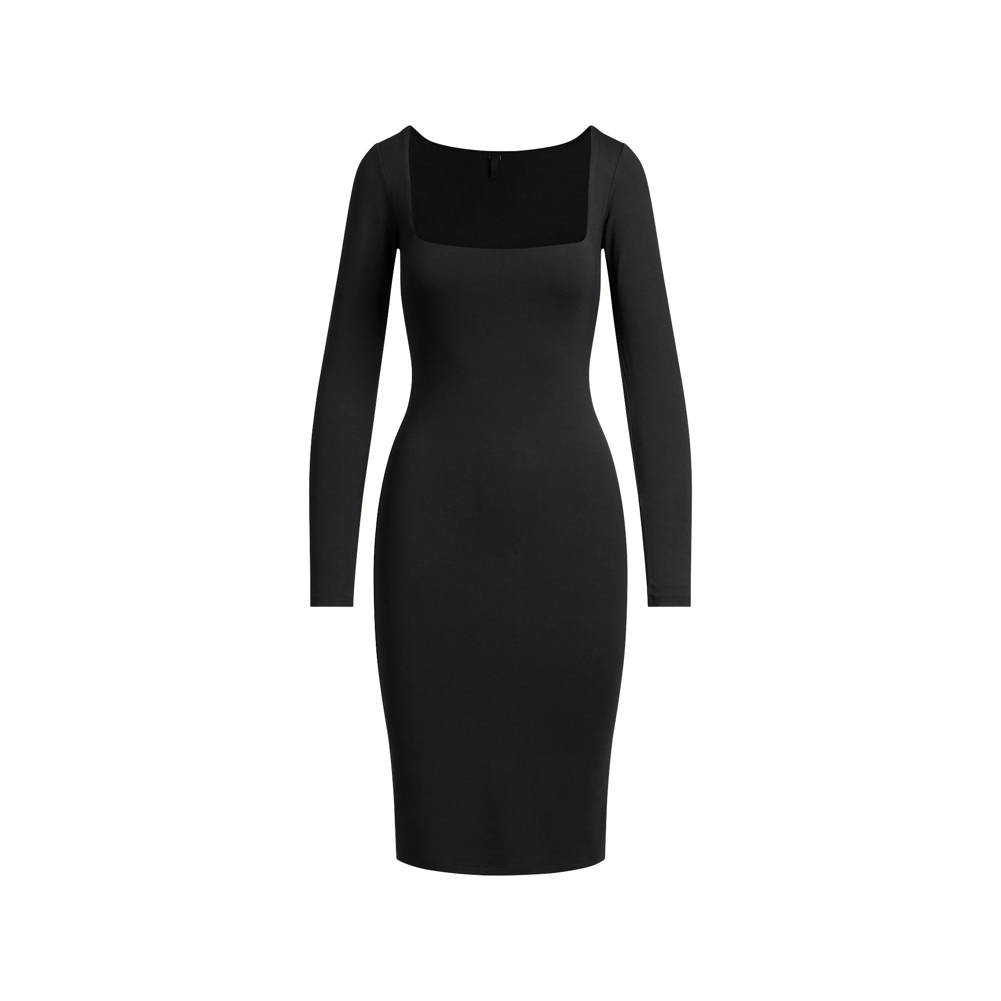 SMOOTH LAYERS SQUARE NECK MIDI DRESS | OBSIDIAN