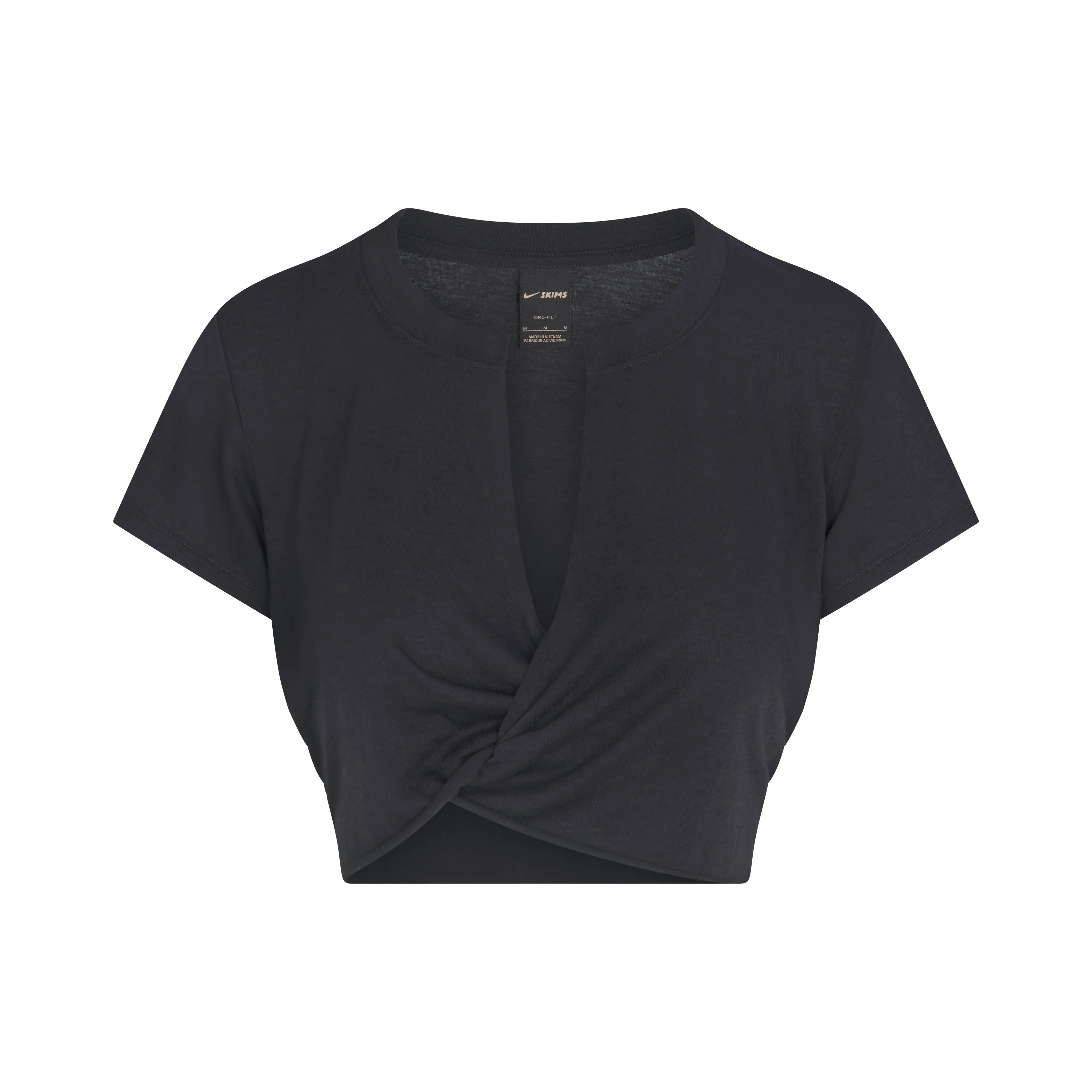 NikeSKIMS PERFORMANCE COTTON BLEND SHORT SLEEVE V-NECK CROP TOP | OBSIDIAN