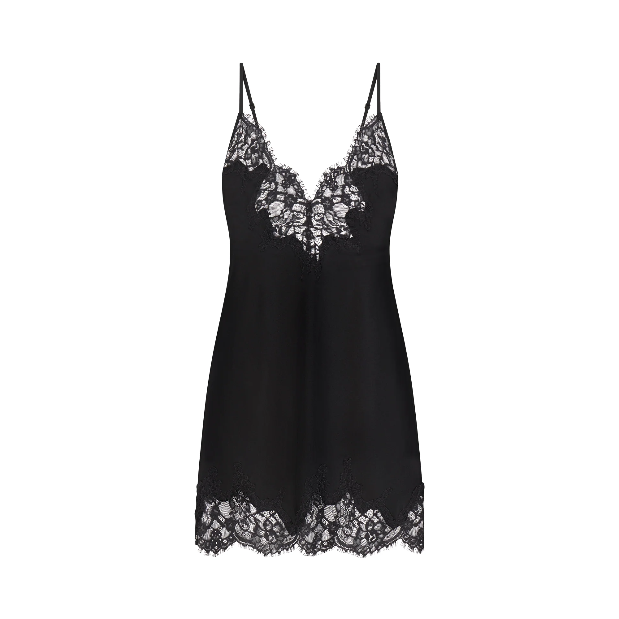 SILK LACE MINI SLIP DRESS | ONYX