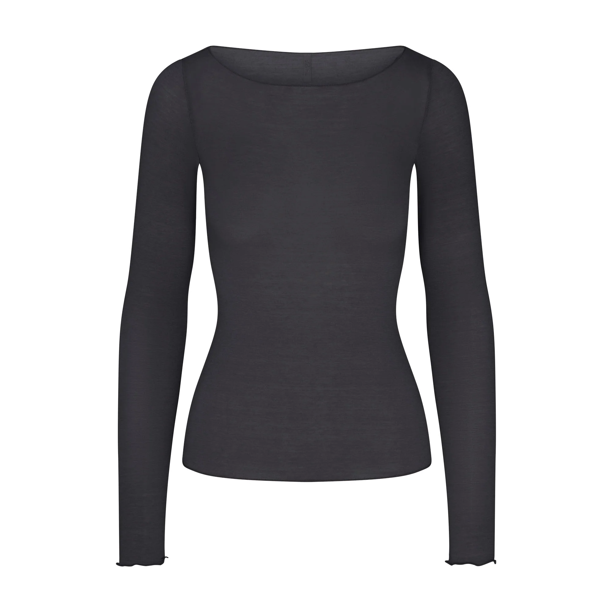 SHEER MODAL LONG SLEEVE BOATNECK TOP | ONYX