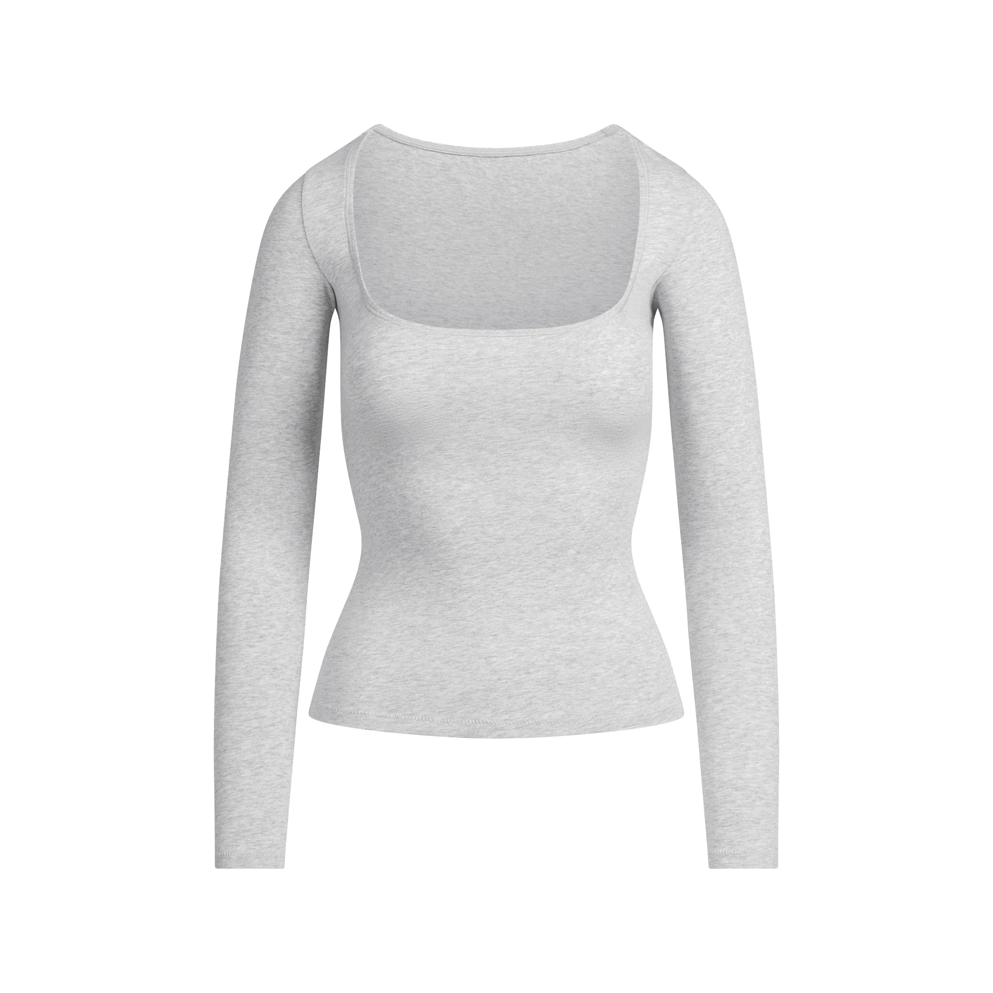 COTTON JERSEY SCOOP NECK LONG SLEEVE TOP | LIGHT HEATHER GREY