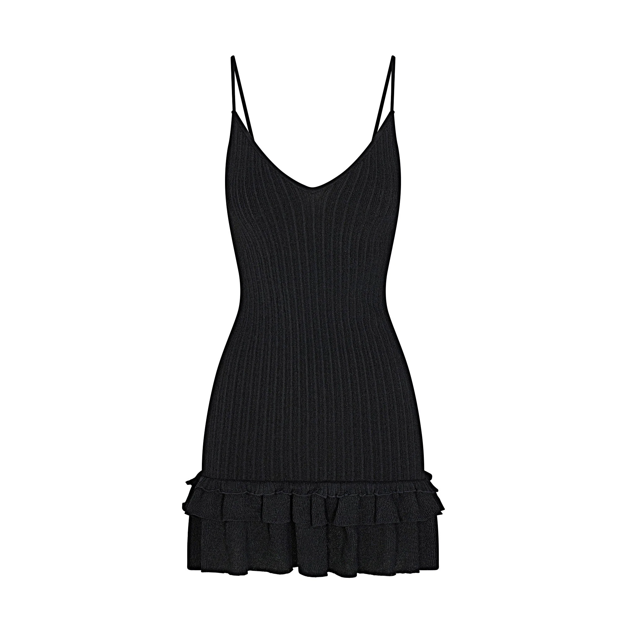 SHEER KNIT RUFFLE DRESS | ONYX