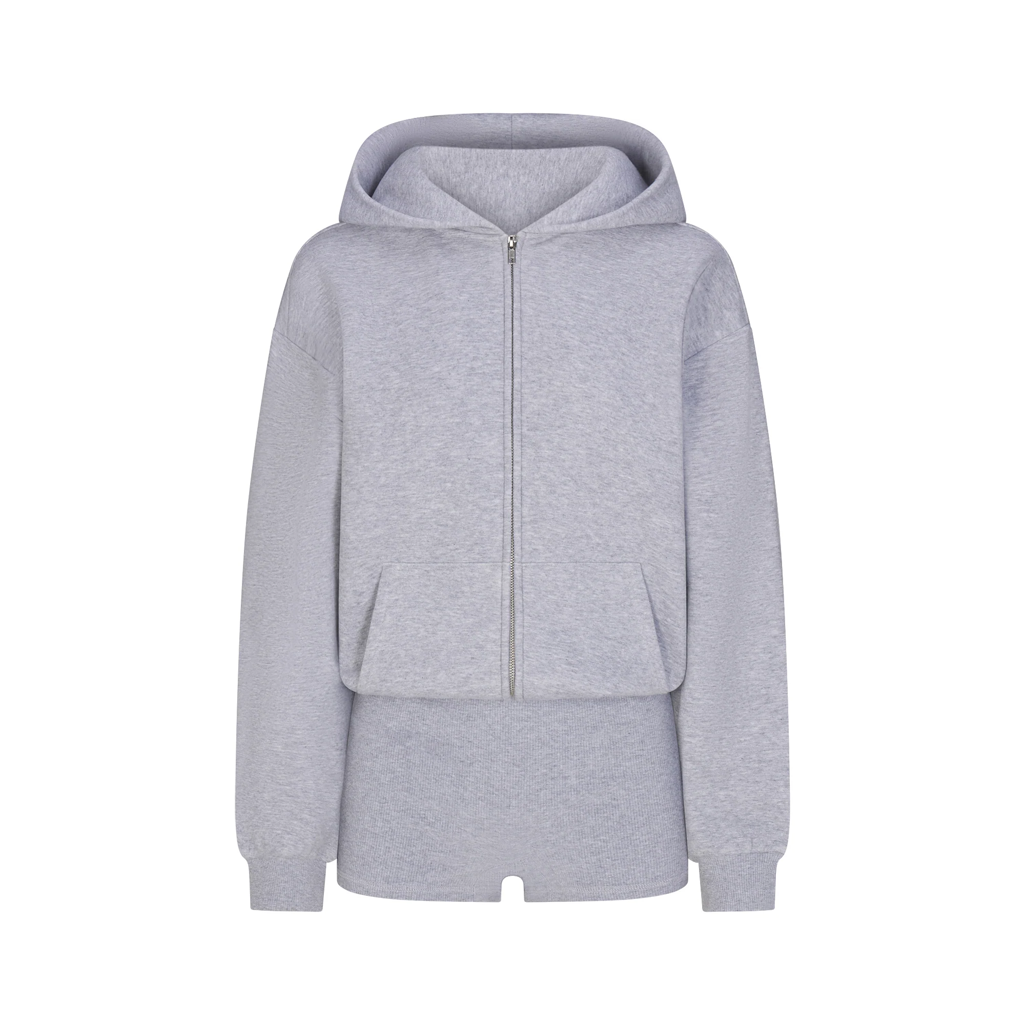 COTTON FLEECE ZIP UP ONESIE | HEATHER GREY