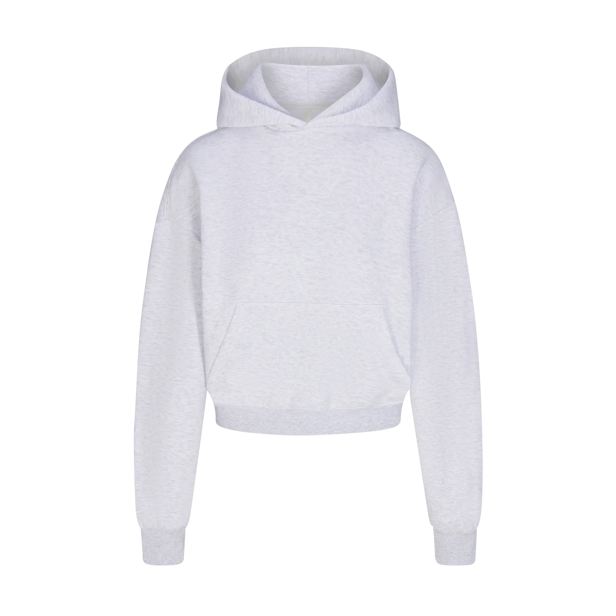 COTTON FLEECE CROPPED HOODIE | LIGHT HEATHER GREY