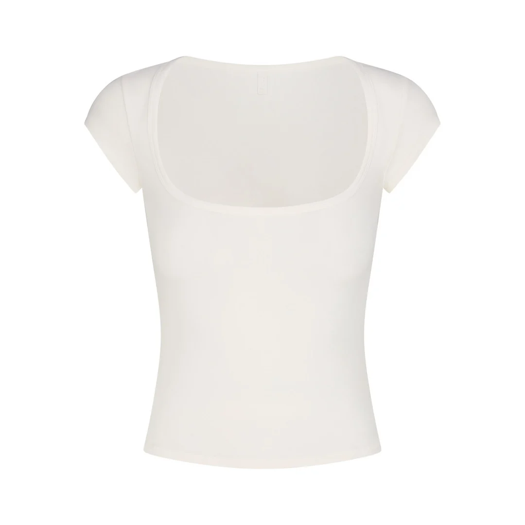 COTTON JERSEY SCOOP NECK T-SHIRT | MARBLE