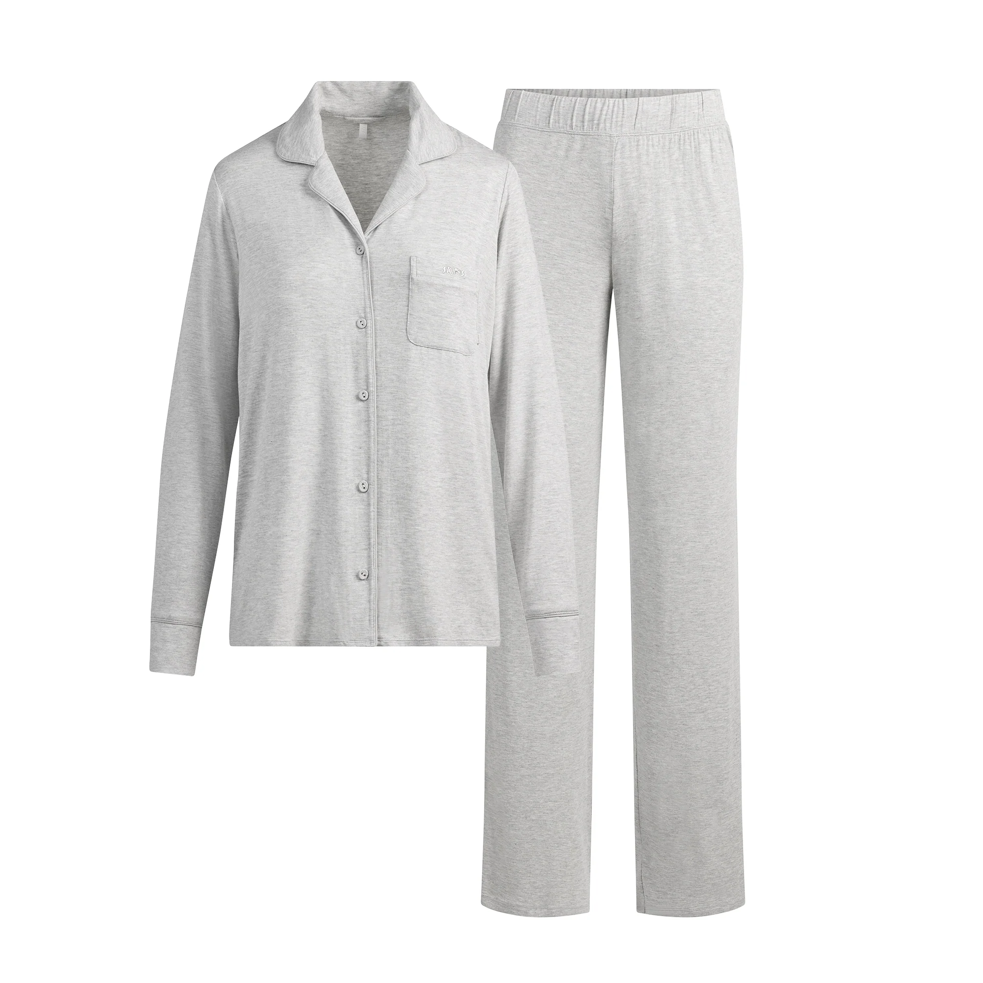 SKIMS SLEEP LONG SLEEVE BUTTON UP SET | LIGHT HEATHER GREY