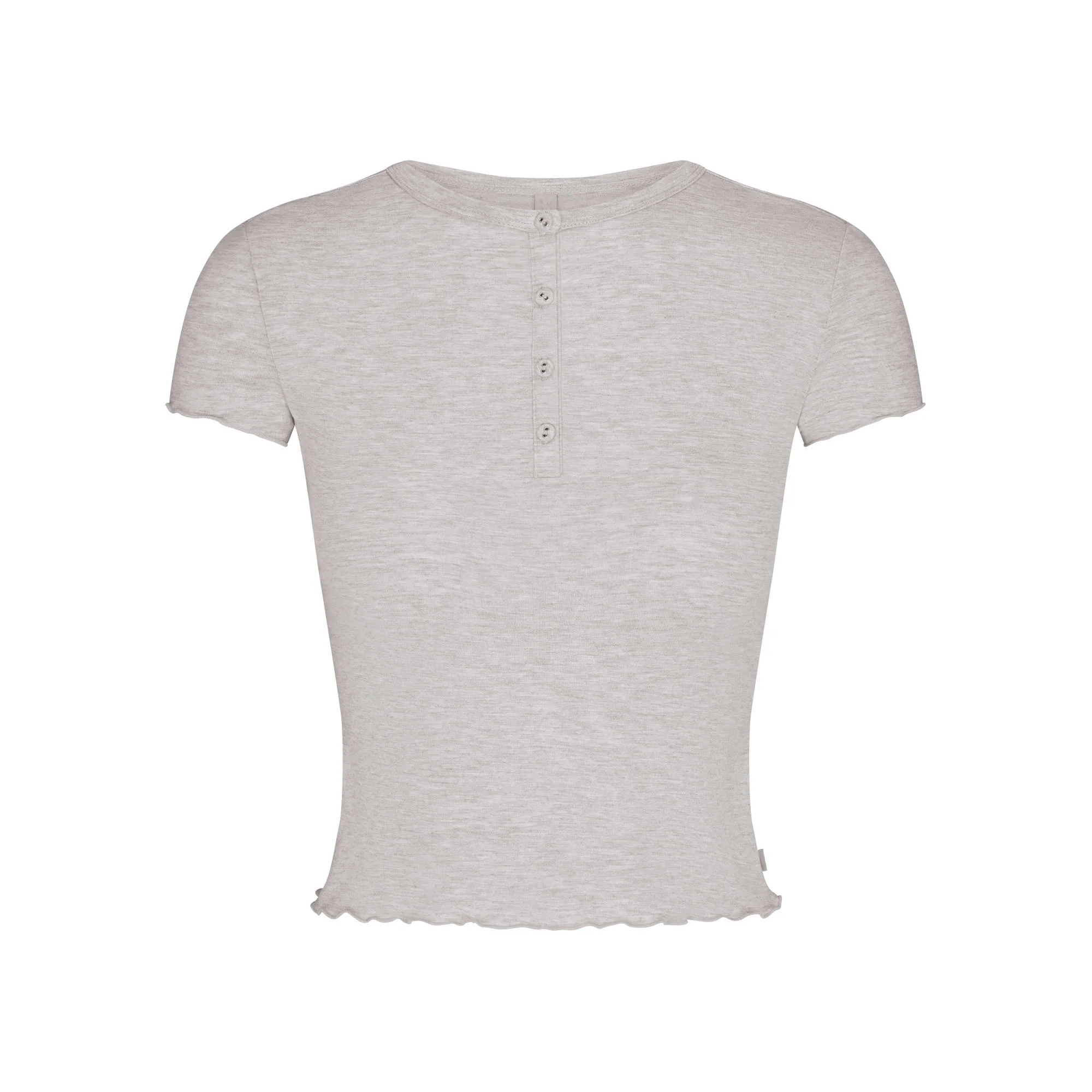 SKIMS SLEEP HENLEY AND FOLDOVER SHORT SET | LIGHT HEATHER GREY