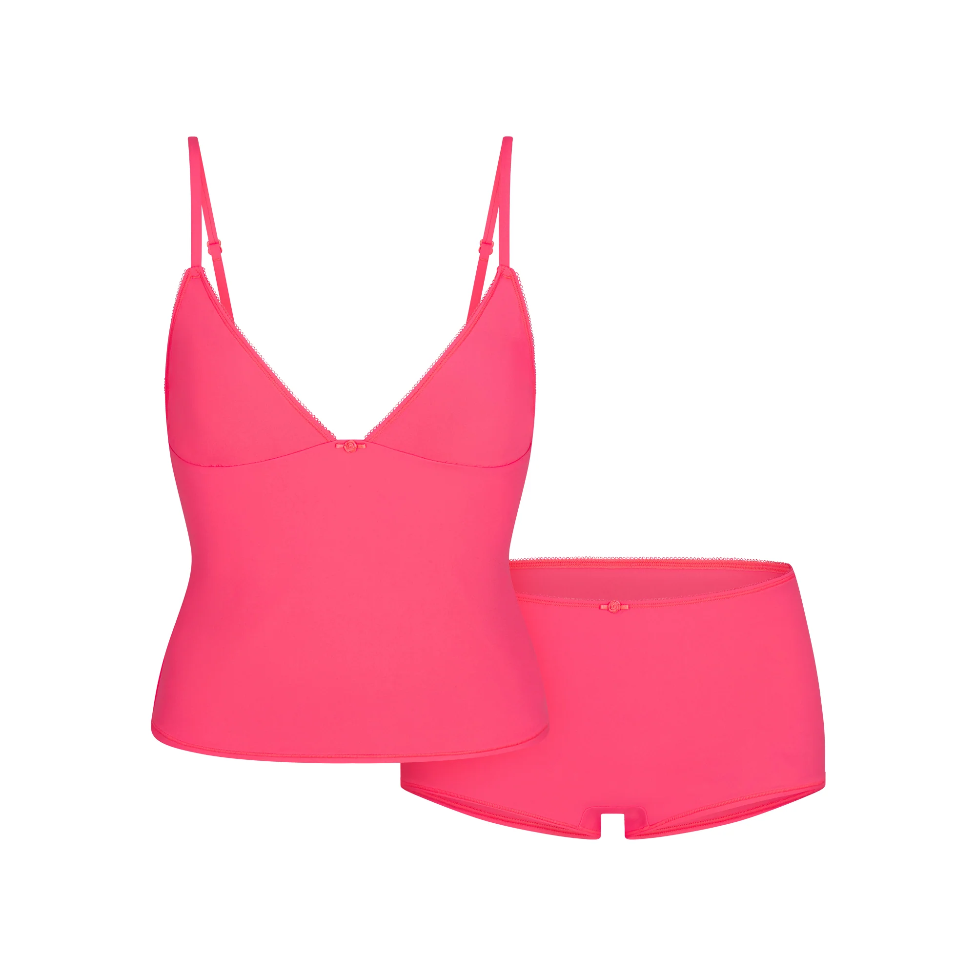FITS EVERYBODY PICOT CAMI AND BOY SHORT SET | ULTRA PINK