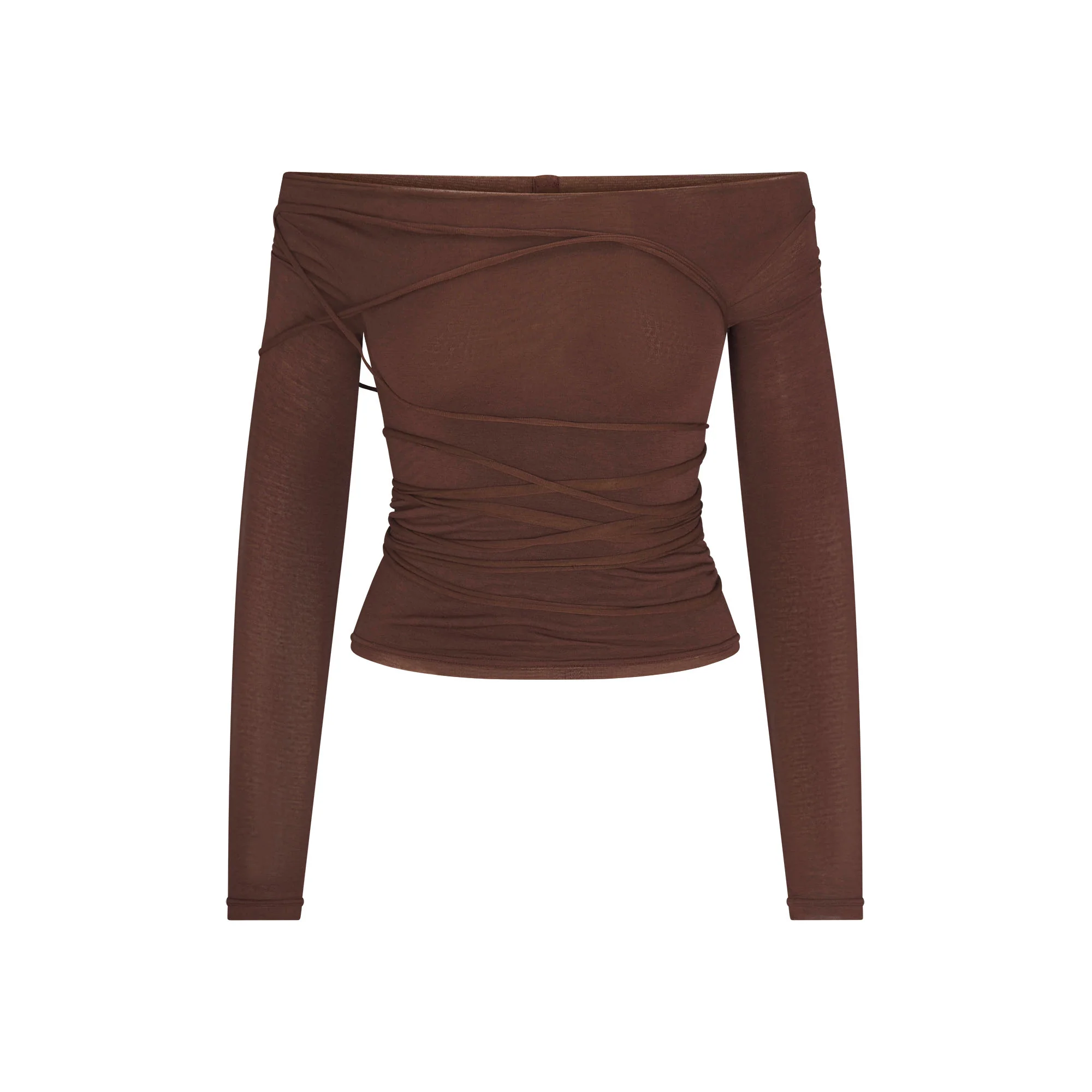 VETTESE X SKIMS SHEER MODAL OFF THE SHOULDER TOP | COCOA