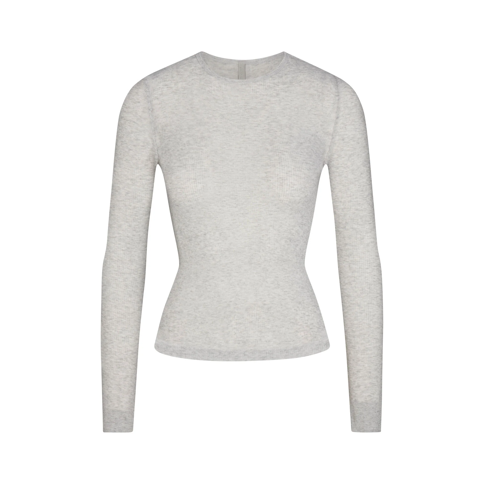 SHEER RIB LONG SLEEVE TOP | LIGHT HEATHER GREY