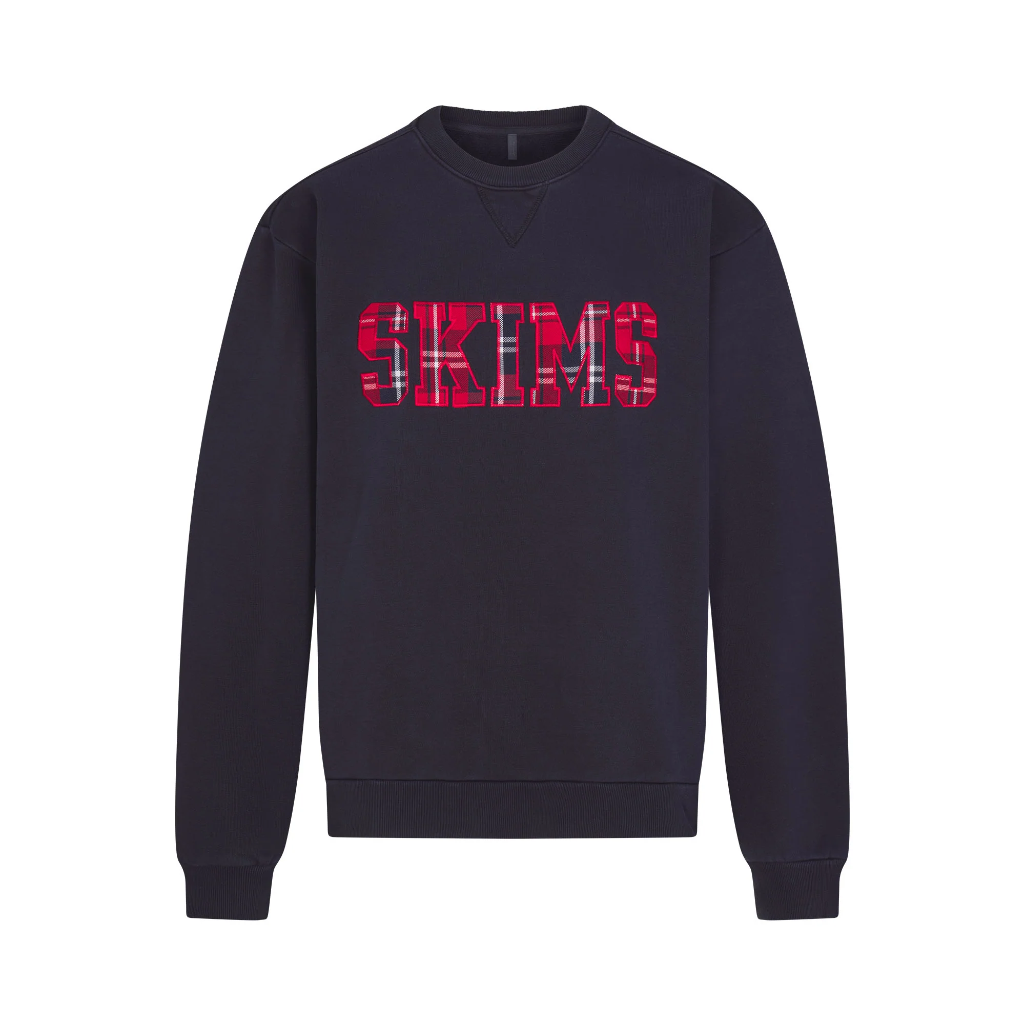 BOYFRIEND FLEECE OVERSIZED CREWNECK | BLUE BLACK SKIMS PLAID