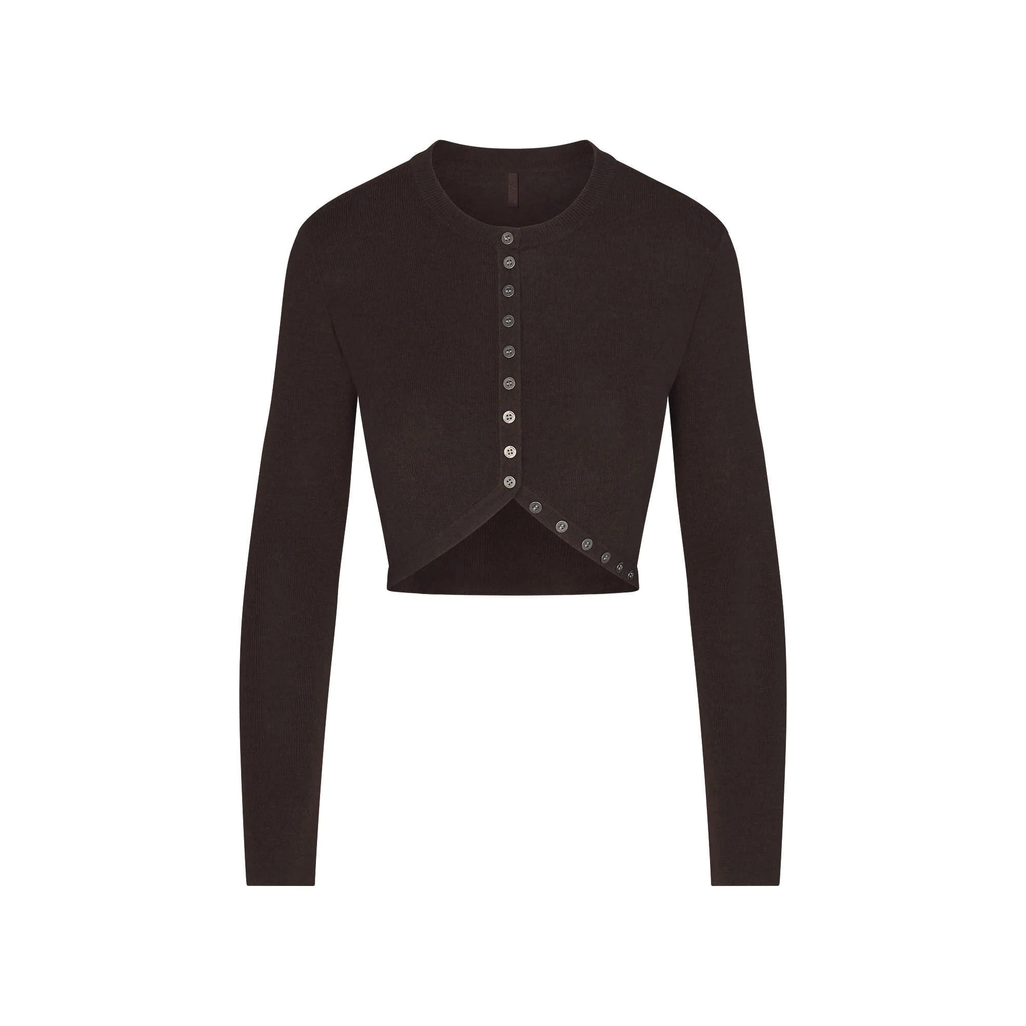 ESSENTIAL KNIT ROUNDED CROPPED CARDIGAN | ESPRESSO