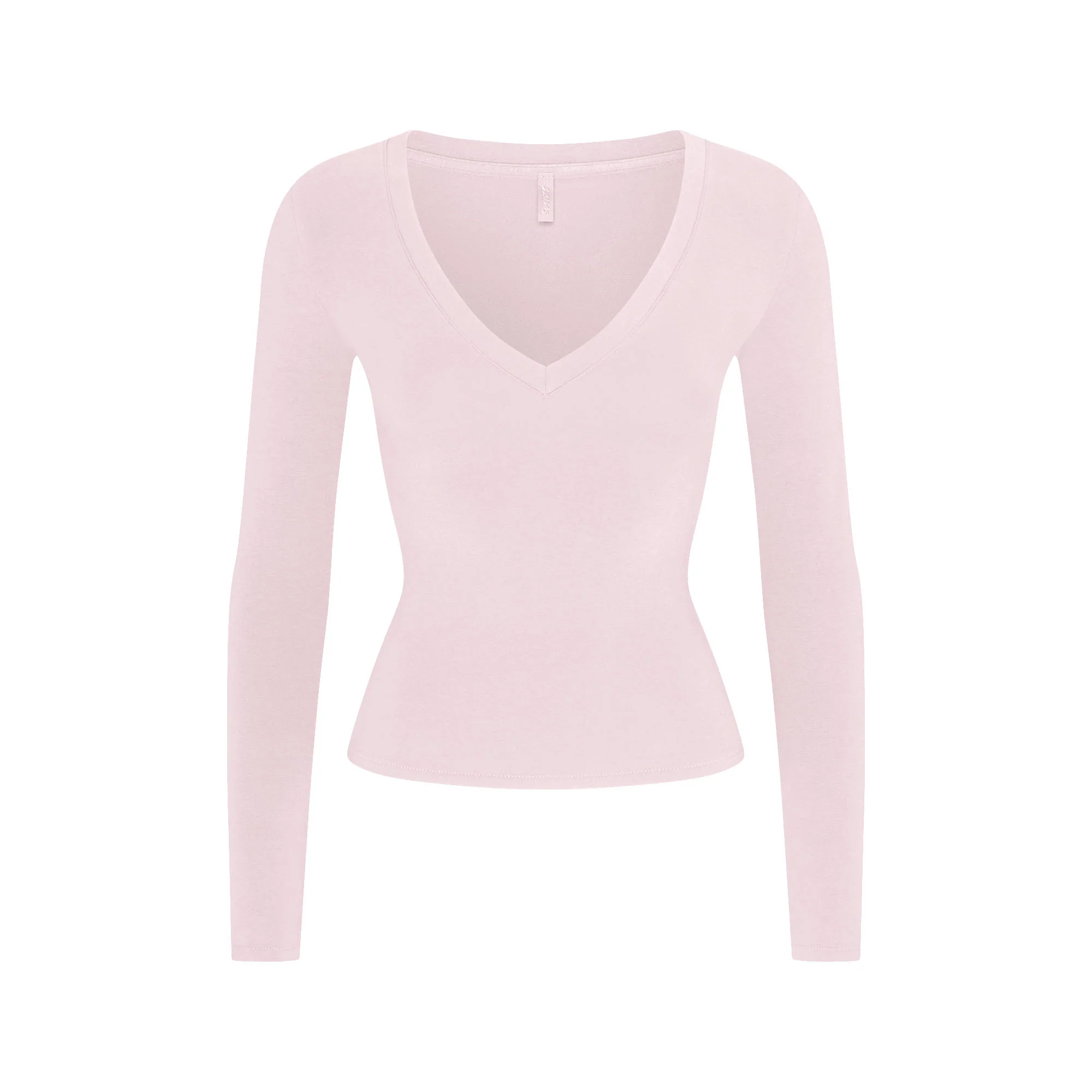 COTTON JERSEY V NECK LONG SLEEVE TOP | CHERRY BLOSSOM
