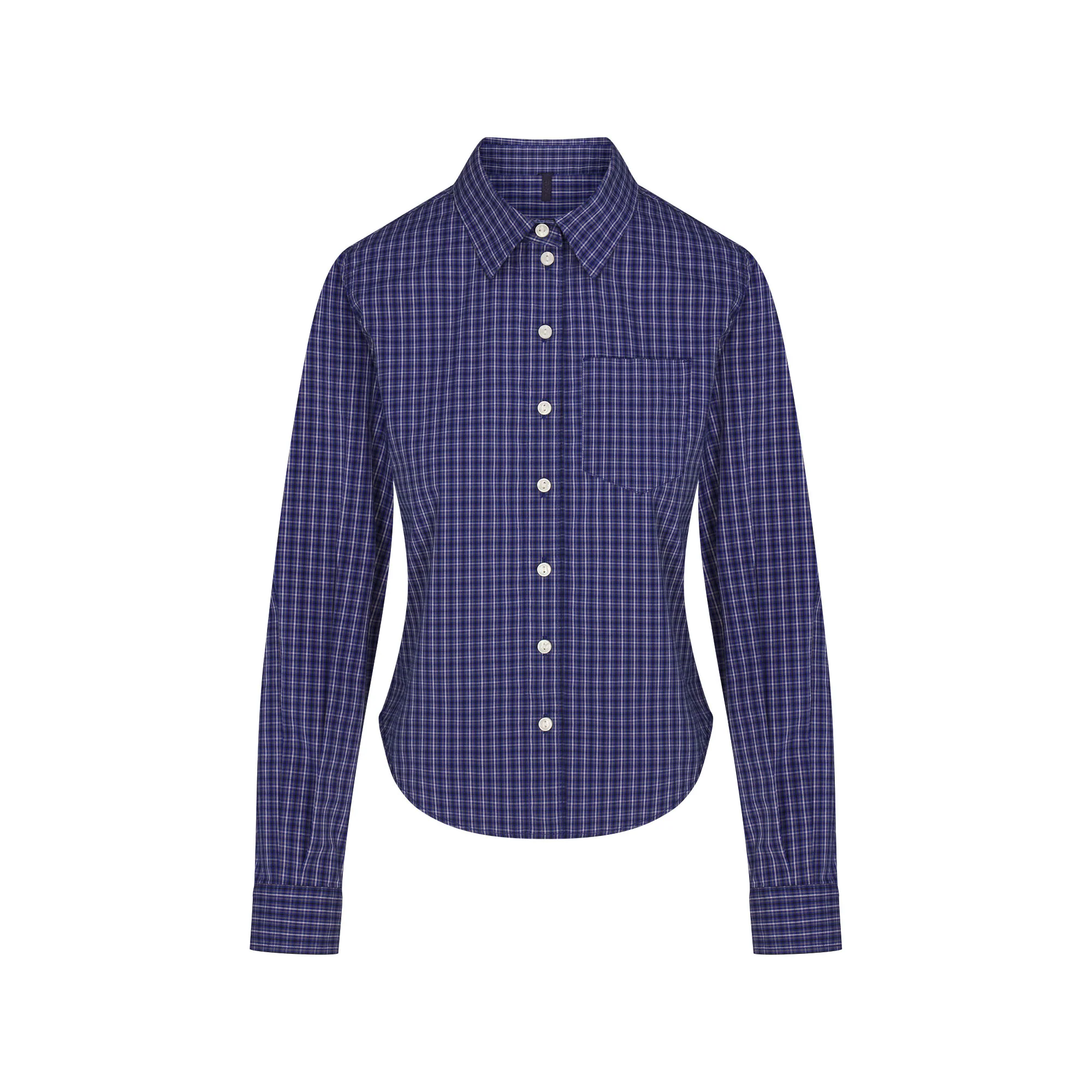 COTTON POPLIN SHRUNKEN BUTTON UP SHIRT | NAVY CHECK