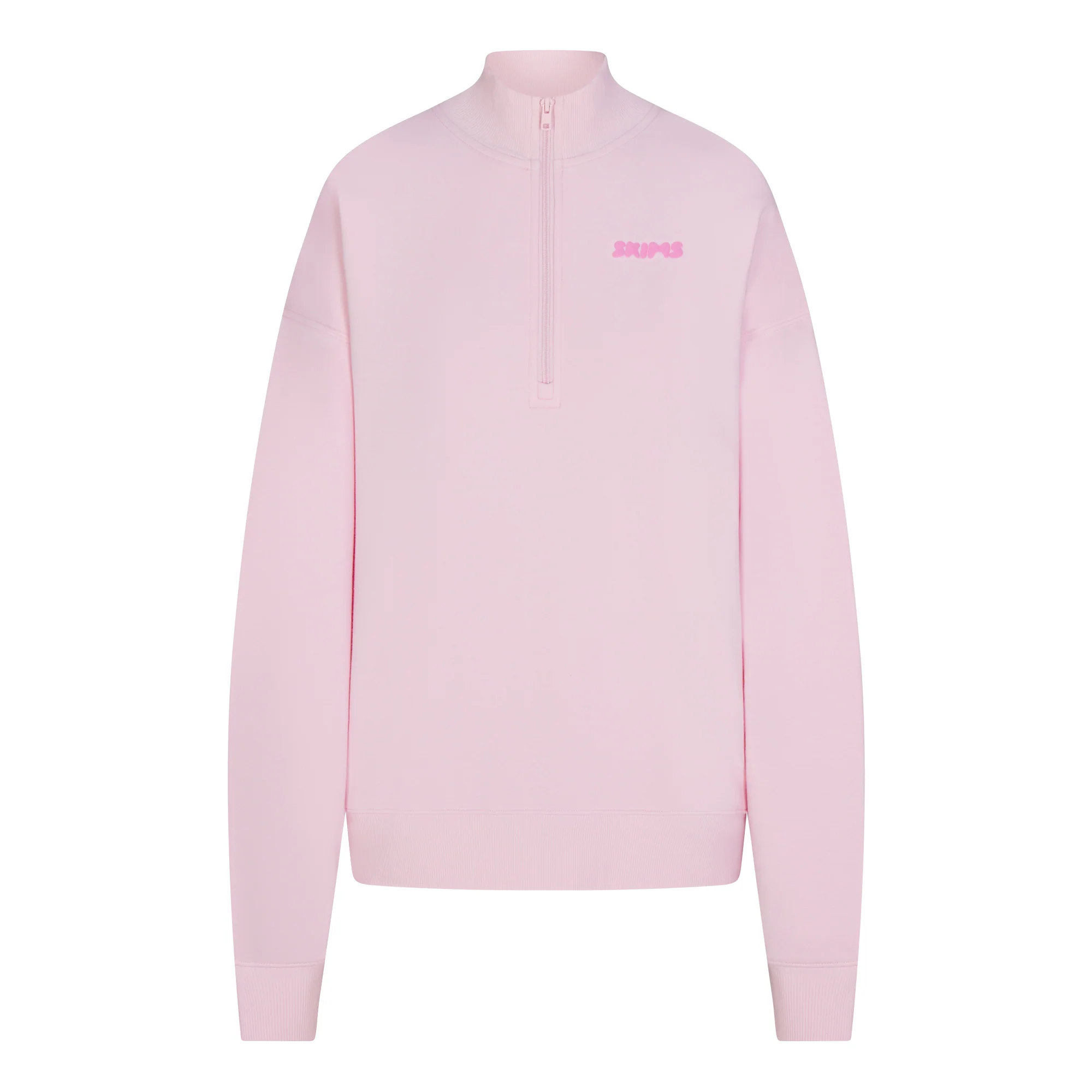 COTTON FLEECE MOCK NECK QUARTER ZIP WITH EMBOSSED LOGO | CHERRY BLOSSOM