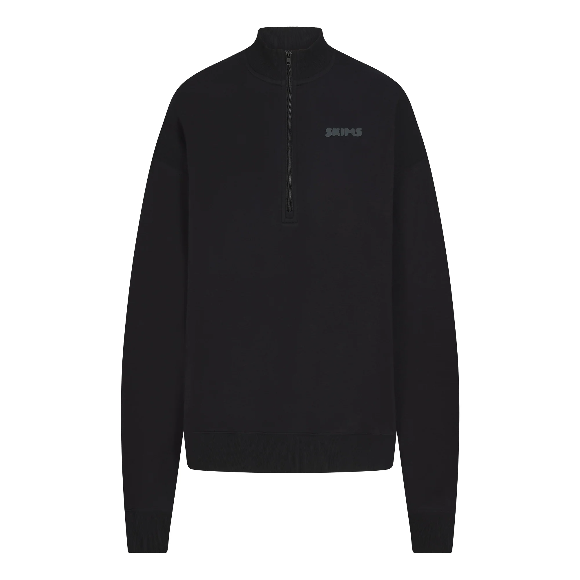 COTTON FLEECE MOCK NECK QUARTER ZIP WITH EMBOSSED LOGO | ONYX