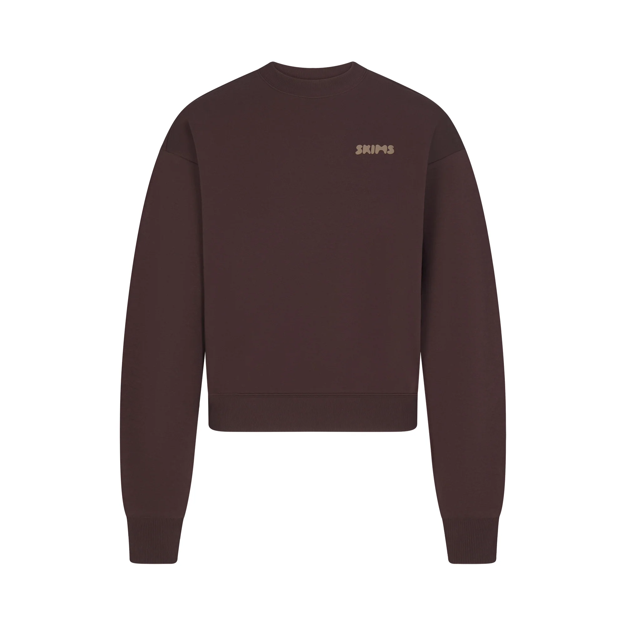 COTTON FLEECE CREWNECK WITH EMBOSSED LOGO | ESPRESSO