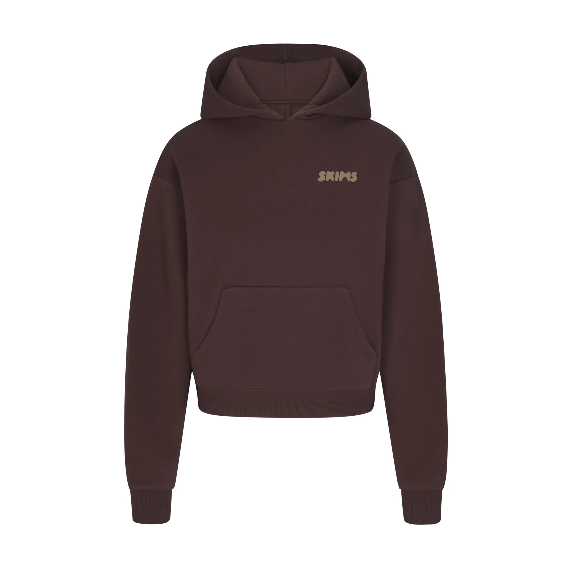 COTTON FLEECE HOODIE WITH EMBOSSED LOGO | ESPRESSO