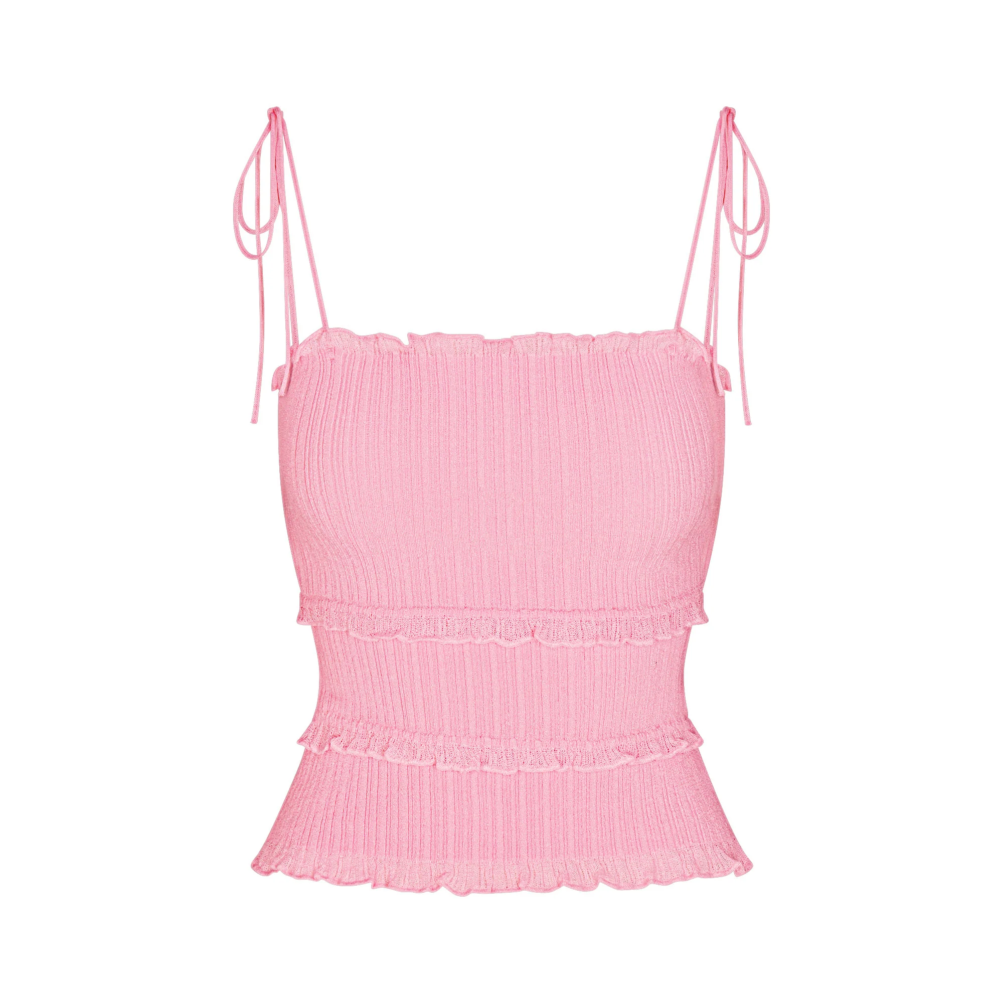 SHEER KNIT RUFFLE CAMI | PEONY