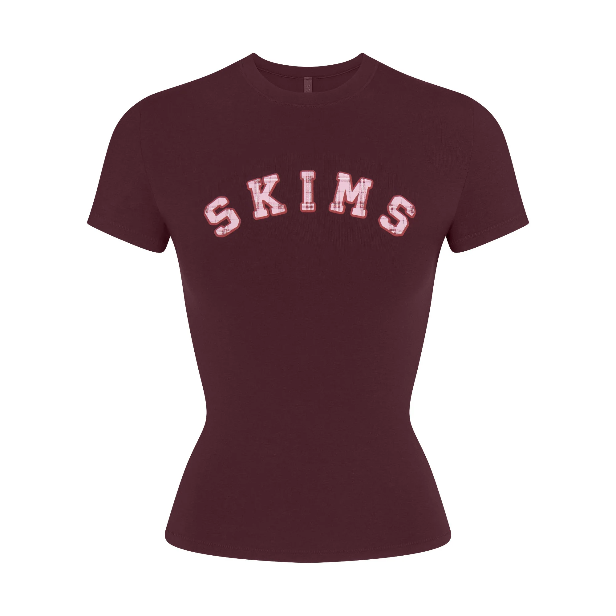 COTTON JERSEY LOGO T-SHIRT | CURRANT ARCHED SKIMS PLAID