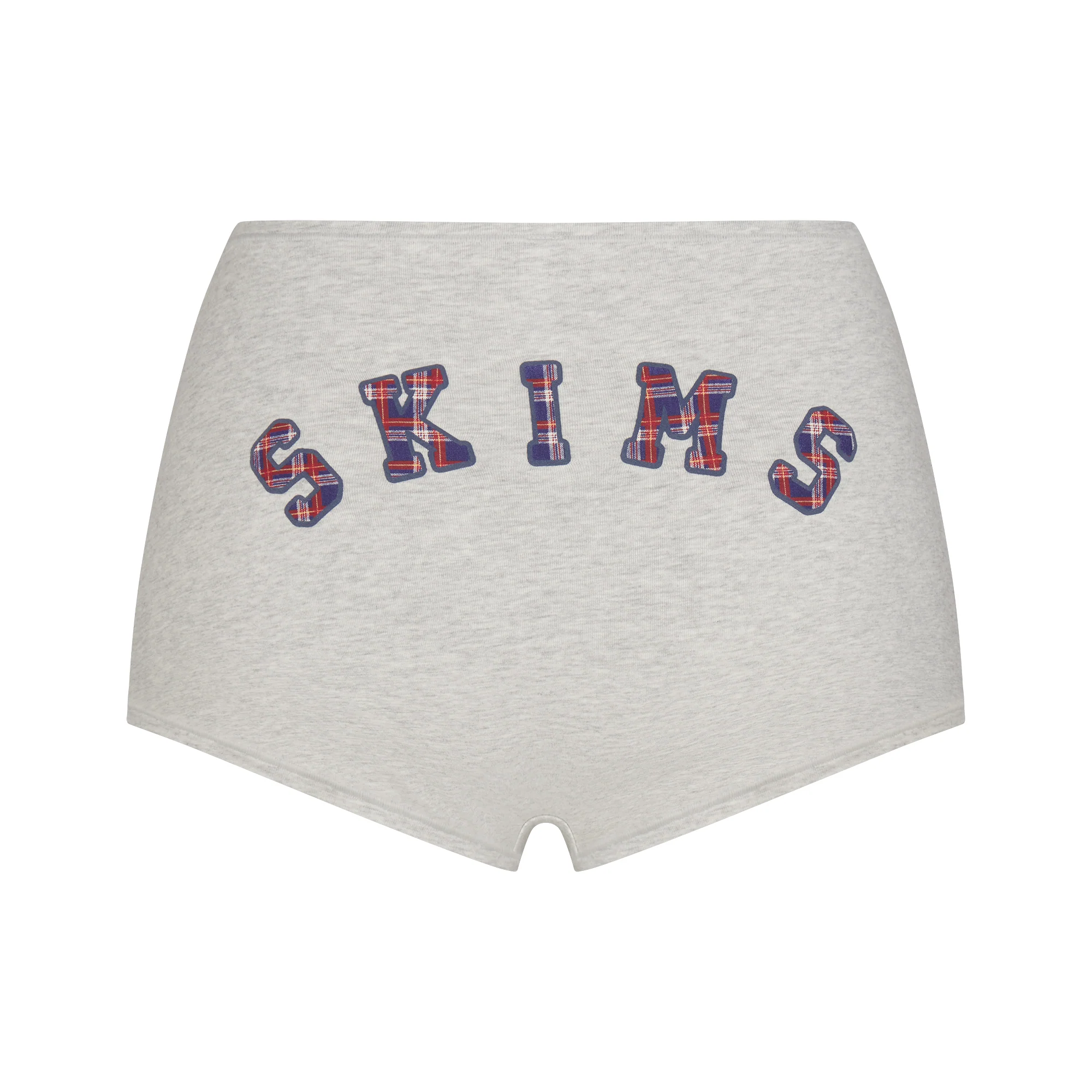 COTTON JERSEY LOGO BOY SHORT | LIGHT HEATHER GREY ARCHED SKIMS PLAID