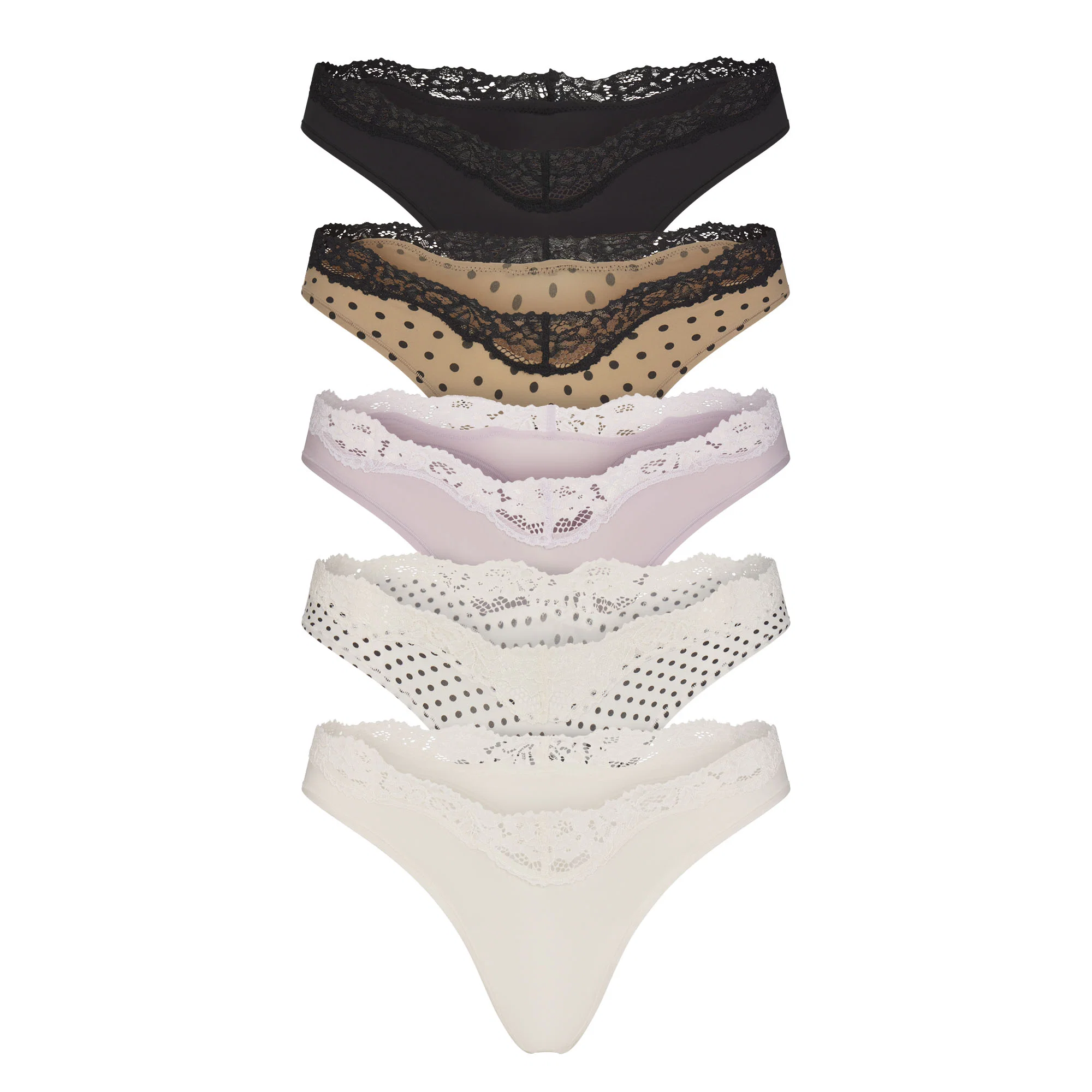 FITS EVERYBODY LACE DIPPED THONG 5-PACK | NEUTRAL DOT MULTI