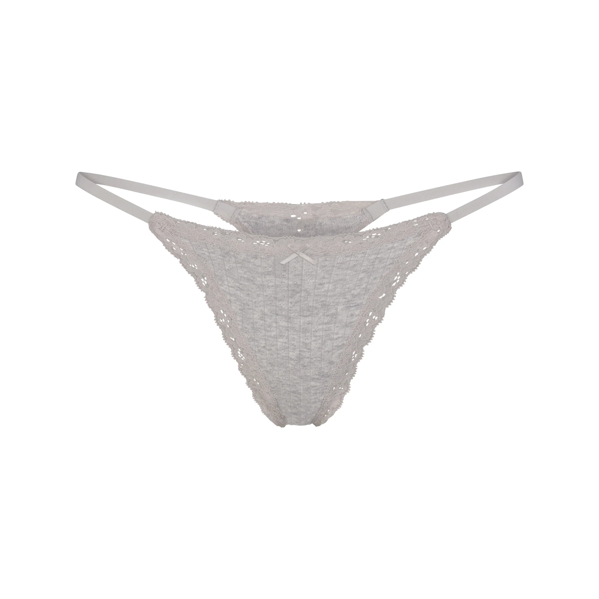LIGHTWEIGHT COTTON POINTELLE LACE STRING THONG | LIGHT HEATHER GREY