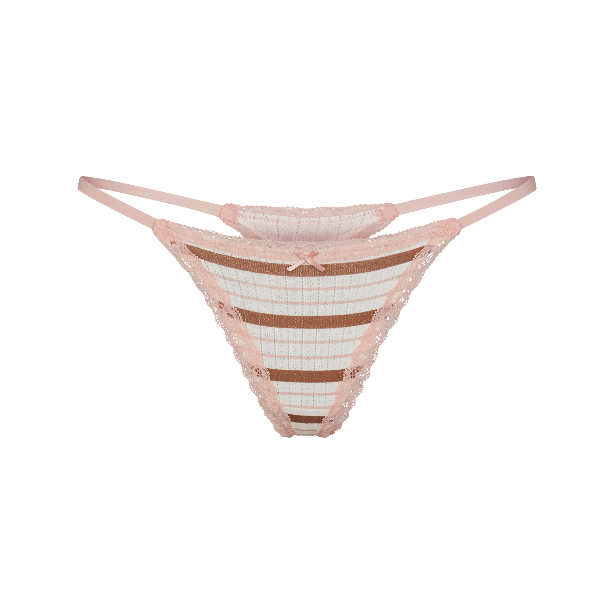 LIGHTWEIGHT COTTON POINTELLE LACE STRING THONG | VILLA EGRET RUNWAY STRIPE