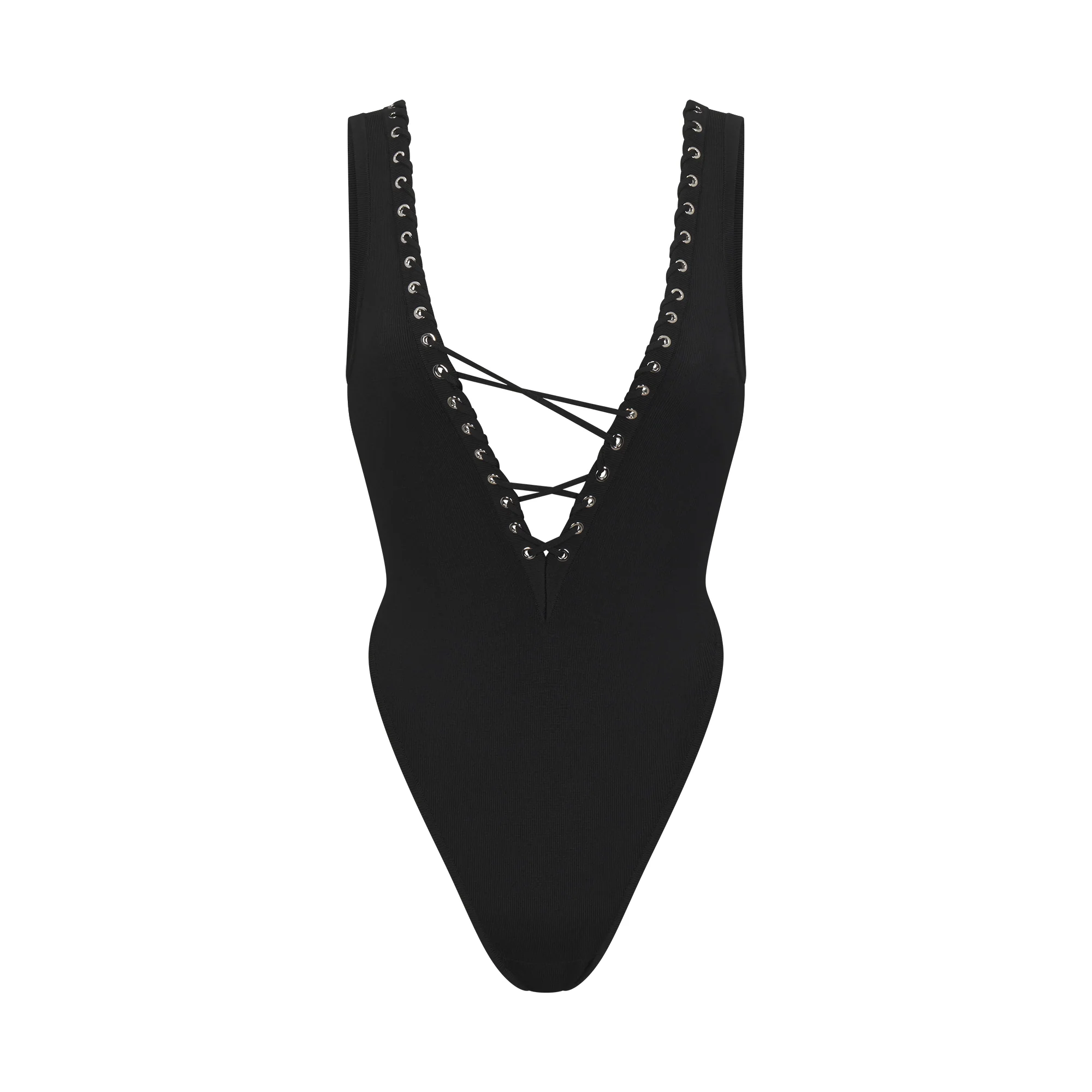 LUDOVIC DE SAINT SERNIN X SKIMS REFINED KNIT DEEP V BODYSUIT | ONYX