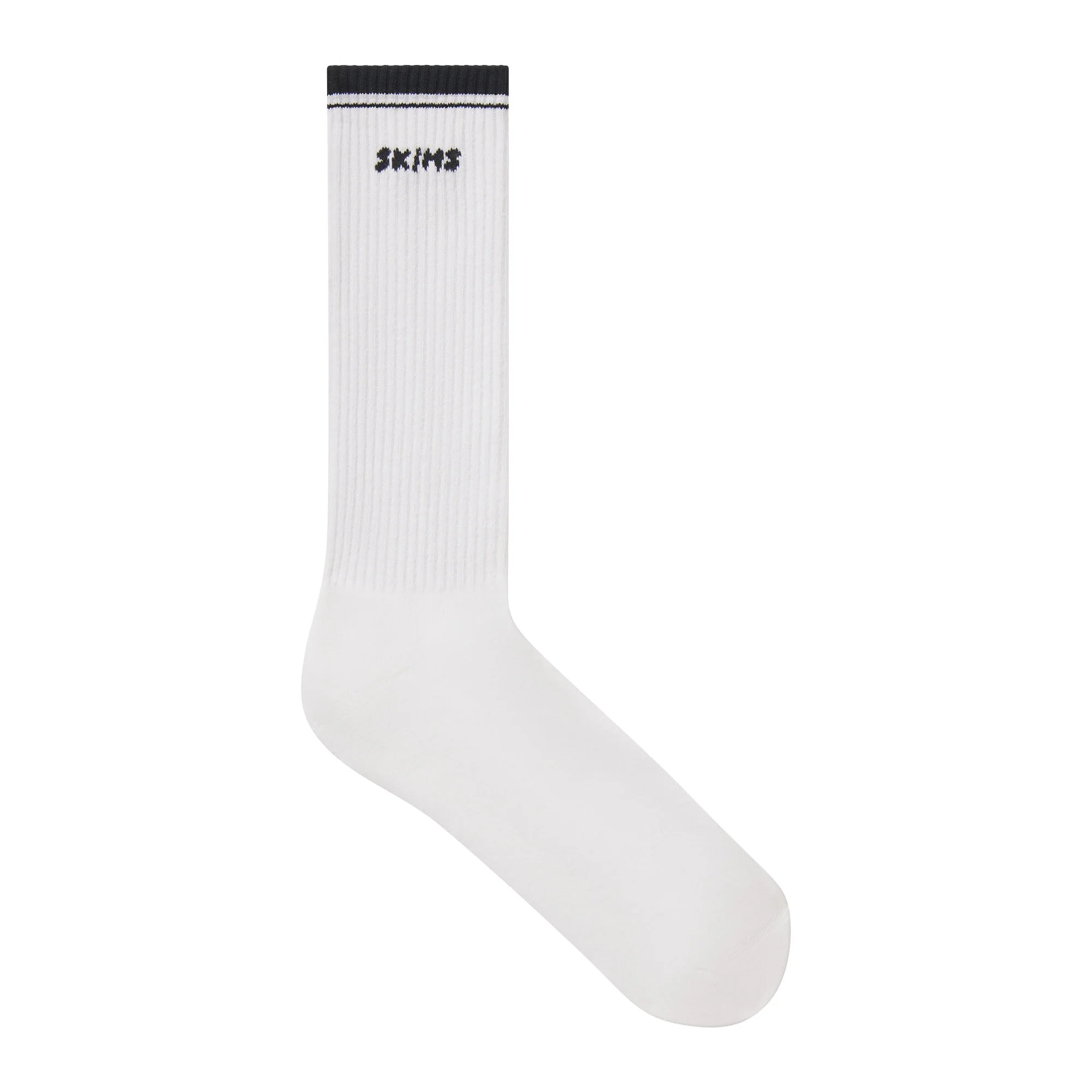 SKIMS SOCKS RIBBED CREW LOGO SOCK | SNOW AND ONYX