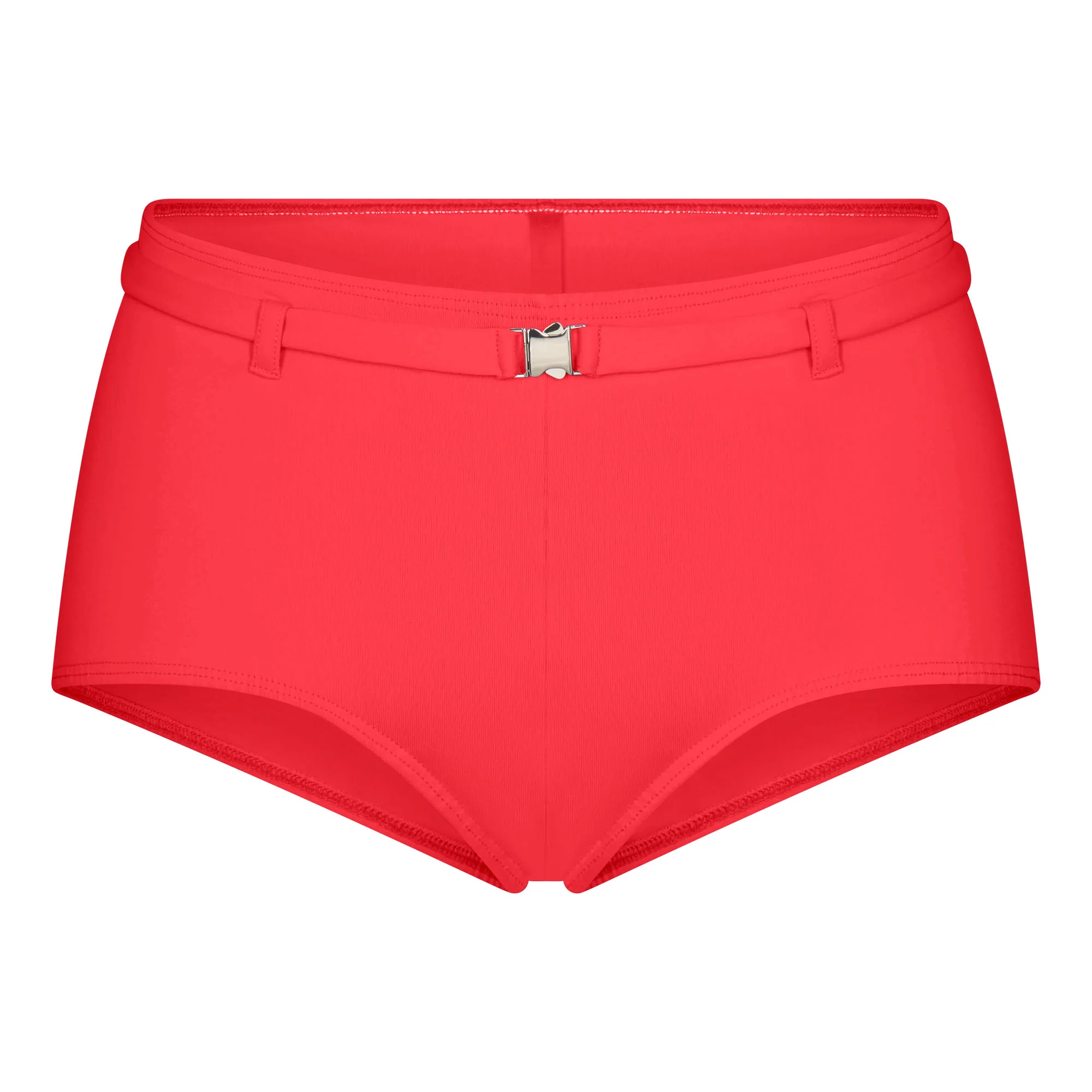 ICONIC SWIM BELTED BOY SHORT BIKINI BOTTOM | CARMINE