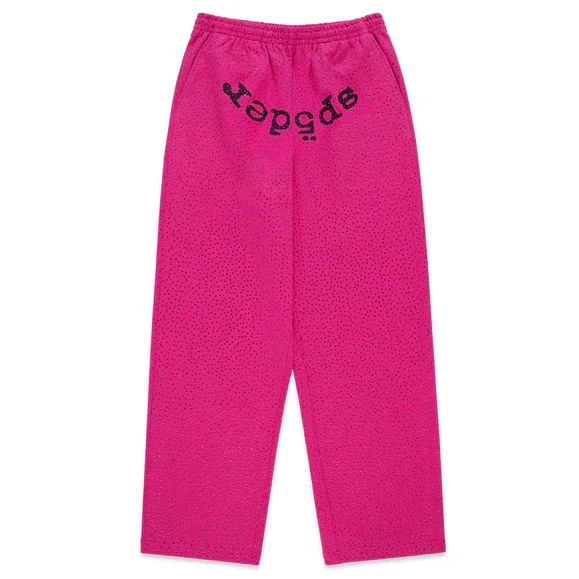 Sp5der Rhinestone Logo Sweatpants Pink