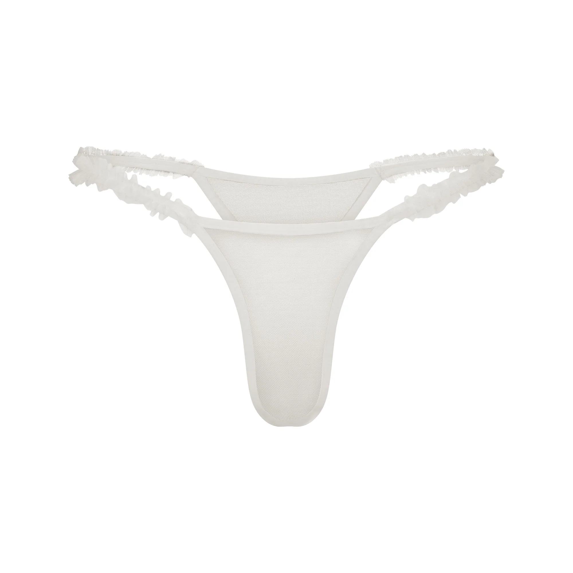 ULTRA FINE MESH RUFFLE STRING THONG | IVORY